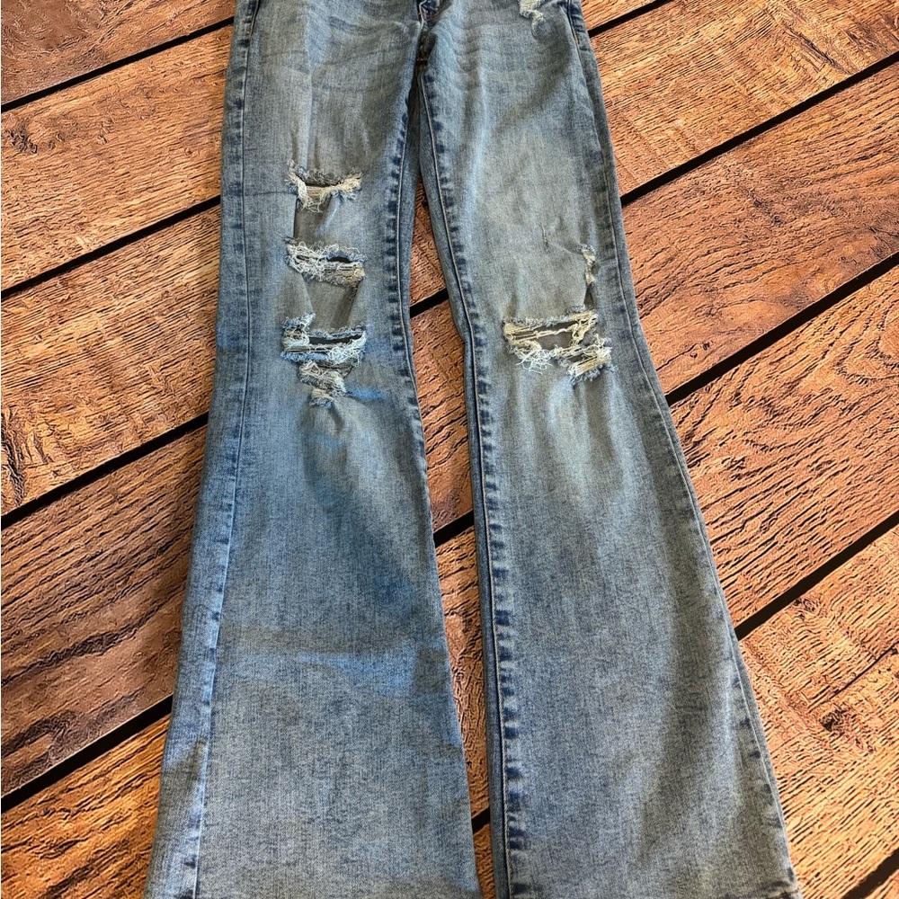 Aeropostale Light Blue Distressed Flare Jeans